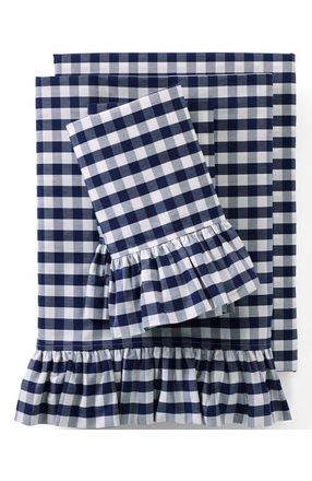 Lands End Ruffle Pillowcases in Deep Sea Navy Gingham at Nordstrom, Size Standard
