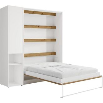 Vente-Unique Letto a scomparsa verticale 140 x 200 cm 1 colonna contenitore Con LED Bianco e naturale - RAPILI