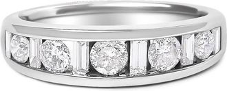 House of Brilliance 14K White Gold Alternating 1.0 Cttw Round and Baguette Diamond Channel Band Ring