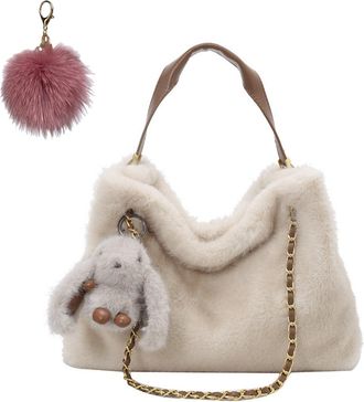Generic Winter Plush Purse Tote Bags for Women, Faux Fur Soft Cute Top Handle Handbag, Large Capacity Trendy Hobo Shoulder Bags