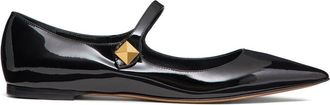 Valentino Garavani One Stud pointed-toe ballet flats - women - Calf Leather/Goat Skin/Patent Calf Leather/Metal - 34.5 - Black