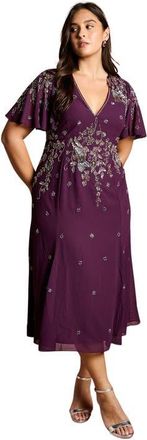 Coast Plus Floral Embellished Midi Dress in Wine at Nordstrom, Size 18