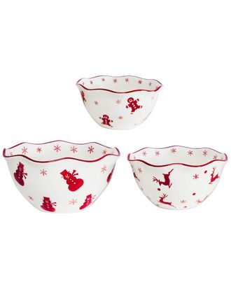 Euroceramica Winterfest 3Pc Nesting Serving Bowl