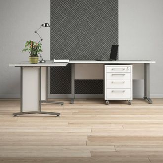 Dmora Dmora - Scrivania Myriam, Scrittoio Multiuso, Tavolo Per Ufficio Porta Pc, Piano Di Lavoro, 230x200 H75 Cm, Bianco E Grigio