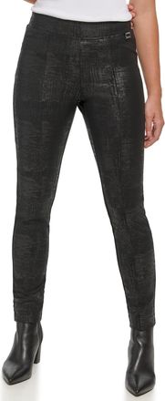 Calvin Klein Womens Comfortable Ponte Fitted Pants Leggings, Black, M