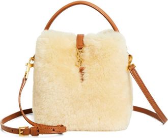Saint Laurent Mini Le 37 Genuine Shearling Bucket Bag in Cream Beige/Brick at Nordstrom