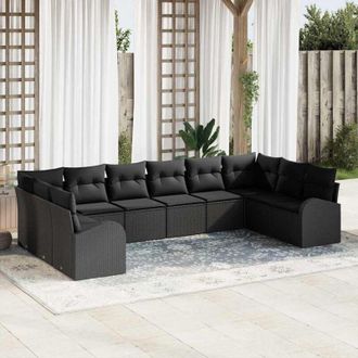 vidaXL Conjunto De Sof&aacute; De Jard&iacute;n Con Coj&iacute;n 10 Pcs Negro Vidaxl