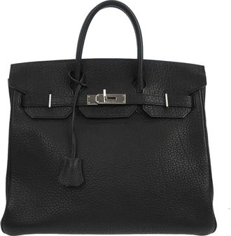 Herm&egrave;s Hac Birkin Bag Black Fjord With Palladium Hardware Black Leather Handbag (Pre-Owned)