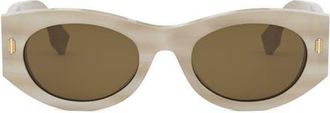 Fendi Roma 52mm Oval Sunglasses in Beige Horn /Roviex at Nordstrom