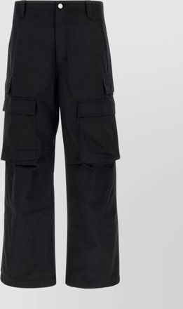Purple cargo trousers with wide leg and pockets