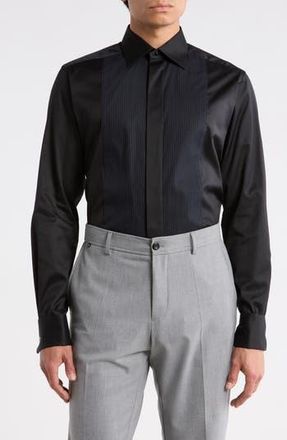 Eton Contemporary Fit Pleated Bib Front Dress Shirt in Black at Nordstrom Rack, Size 15.5