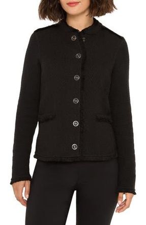 Nic+Zoe Military Fringe Mixed Knit Jacket in Black Onyx at Nordstrom Rack, Size Medium