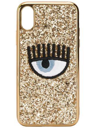 Chiara Ferragni embroidered eye phone case - women - Polyurethane - One Size - Gold