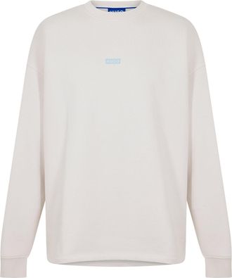 HUGO BOSS Hugo Mens Crew Neck Ribbed Collar Long Sleeve Sweatshirt in Open White - Size X-Large