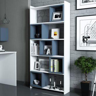 Dmora Librer&iacute;a Policoro, Biblioteca 4 Estantes, Instalaci&oacute;n Libre, Gradiente Color Estructura Pizarra, 80x22x170h Cm Blanco