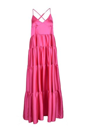 Black Coral Long Satin Dress - Fuchsia