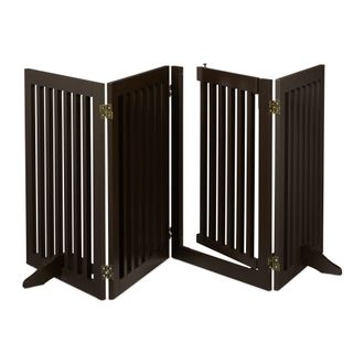 Relaxdays Relaxdays - Barrera Seguridad Perros, Valla Protectora Mascotas, 4 Paneles, Con Puerta, Plegable, 70x207 Cm, Marr&oacute;n