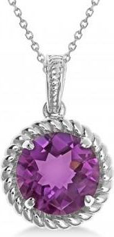 Allurez Round Cut Solitaire Amethyst Pendant Necklace in Sterling Silver (4.09ct)