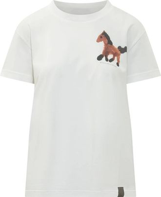 Stella McCartney Tops, Dames, Wit, L, Paard Grafisch T-shirt