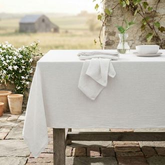 Febronie Mantel + 4 servilletas algod&oacute;n 150x250 blanco