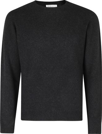 Roberto Collina Black Crew Neck Ribbed Merino-Camel Blend Sweater