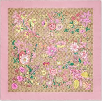 Gucci Printed GG Silk Twill Carr&eacute;, Pink
