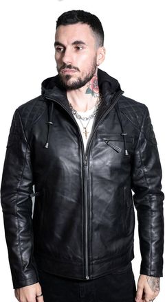 Infinity Leather Retro Hooded Leather Bomber Jacket-Zaria
