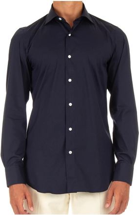Finamore Blauwe Sartoriale Overhemden - Heren - Casual Overhemden - Blauw - XL - Katoen - Overhemden