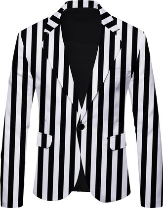 Generic MenS Slim Fit Striped Suit Blazer - Business Casual Sports Coat For Dinner & Casual Occasions