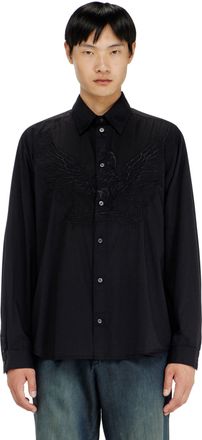 Diesel Cotton-cupro shirt with embroidered patch - Shirts - Man - Black