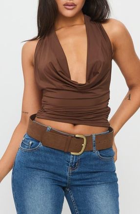 Princess Polly Remarkable Plunge Cowl Neck Halter Top in Brown at Nordstrom, Size 10