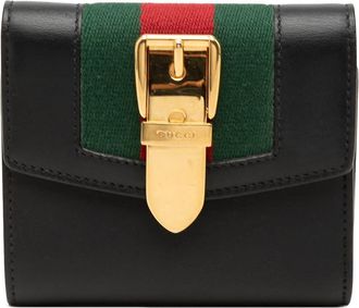 Gucci Pre-owned Gucci Calfskin Web Sylvie Trifold Small Wallet Unisex 8YJ2MW480J47YPIM
