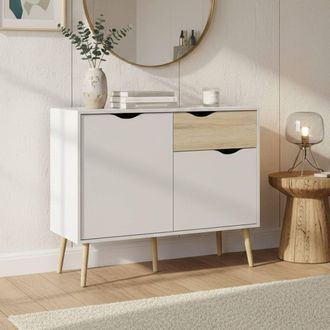 Dmora Dmora Buffet Avec Deux Portes Et Un Tiroir, Blanc Et Ch&ecirc;ne, Mesures 98 X 81 X 39 Cm