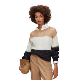 HUGO BOSS Dames-trui met ronde hals en kleurblokken (Zwart/Wit/Beige)