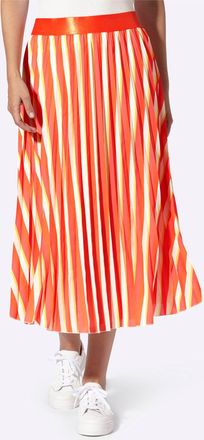 Heine Plisseerock HEINE, Damen, Gr. 34, orange, koralle, bedruckt, 100% Polyester, bedruckt, gemustert, gestreift, mehrfarbig, wadenlang, R&ouml;cke Plisseerock