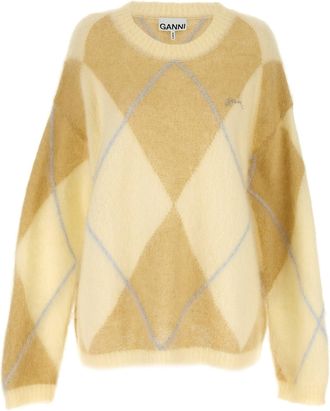 Ganni Logo Embroidery Diamond Sweater