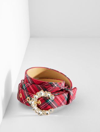 Talbots Crescent Buckle Belt - Cider Plaid - Red - Medium Talbots