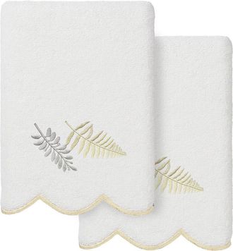 Linum Home Textiles 100% Turkish Cotton Fern Toss Scallop 2Pc Embellished Hand Towel Set