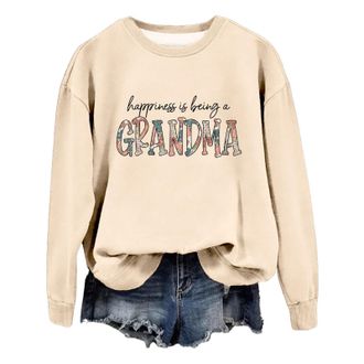 Generic Coffee Baggy Sweater Kinda Day Women Fashionable Casual Printed Round Neck Top Hoodless Sweatshirt Cotton Sweatsuits Women (Beige-A, XL)