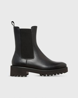 Ann Mashburn Womens Tall Lug Sole Chelsea Boot In Black Leather