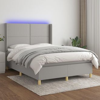 vidaXL Cama Box Spring Colch&oacute;n Y Luces Led Tela Gris Claro 140x200 Cm Vidaxl