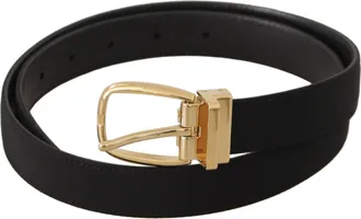 Dolce & Gabbana Black Canvas Leather Gold Metal Buckle Mens Belt