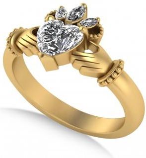 Allurez Diamond Heart & Marquise Claddagh Ring 14K Yellow Gold (0.89ct)