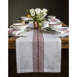 Solino Home Linen Table Runner for Dining Table, Holiday and Everyday Table Decor - Farmhouse in Burgundy And White at Nordstrom, Size X-Small