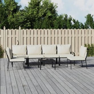 vidaXL Juego De Muebles De Jard&iacute;n 7 Piezas Acero Y Cojines Color Arena Vidaxl