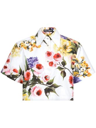 Dolce & Gabbana floral-print cotton cropped shirt - White