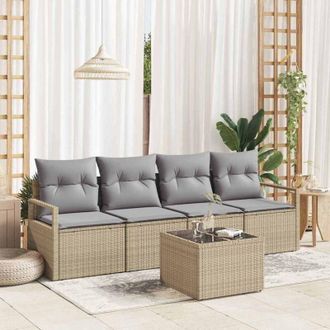 vidaXL Vidaxl - Conjunto De Sof&aacute; De Jard&iacute;n 5 Pcs Beige, Gris 55 X 55 X 37 Cm