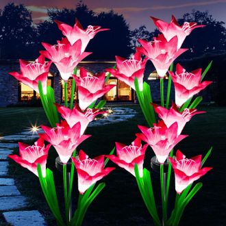 OEM Luces Solares Para Exteriores, Juego De 4 Luces Led Solares Con Forma De Flor De Lirio - Para Jard&iacute;n, Patio, Terraza, Entrada De Veh&iacute;culos, Fiestas, B