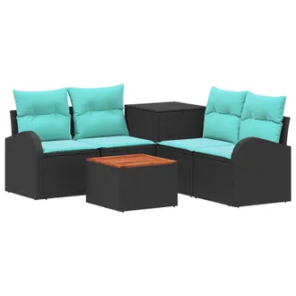 vidaXL Vidaxl Set Di Divani 6 Pz Nero E Blu Rattan Sintetico E Acciaio