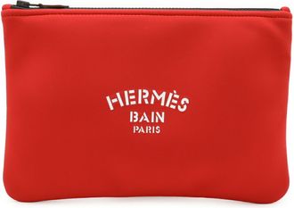 Herm&egrave;s Red Color Polyamide Leather Clutch Bag (Pre-Owned)